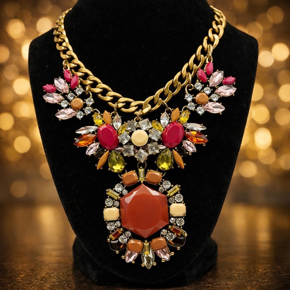 Joan Rivers Multicolor Rhinestone Statement Necklace Bold Runway Bib‎